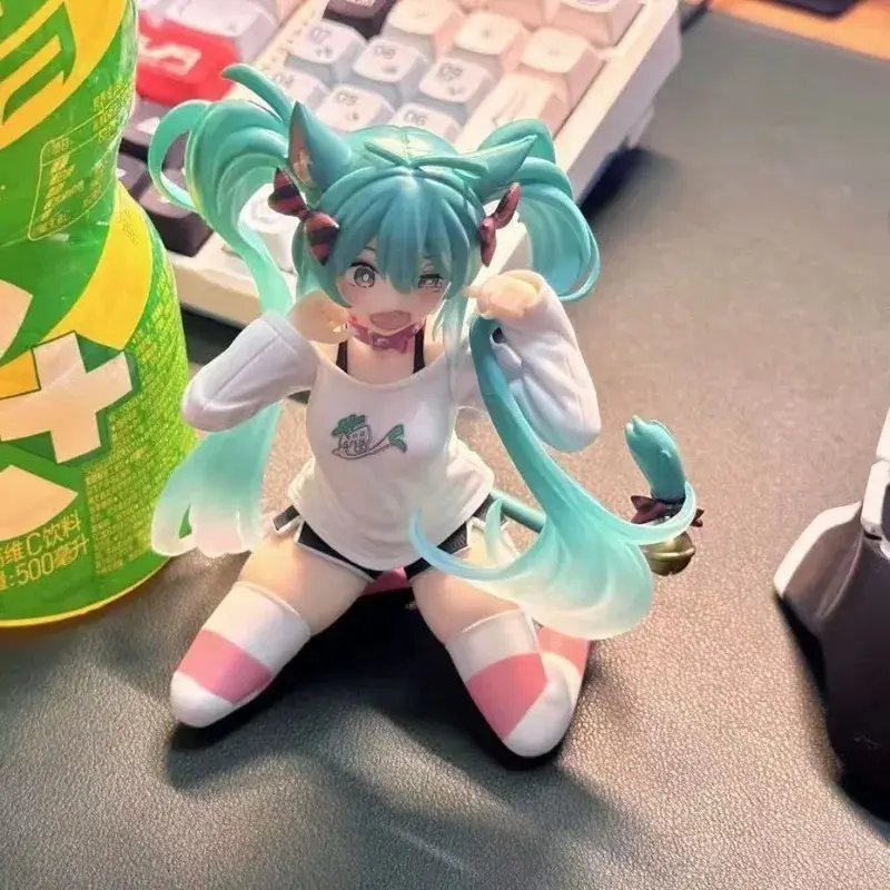 Model Anime Girl Figures Cat Ear Sitting Posture Short Sleeved Pajamas Figurines Car Decoration Doll Toys Gift