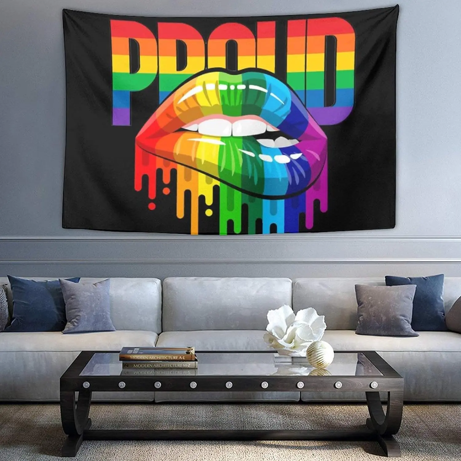 Pride Theme LGBTQ Rainbow Lips Art Tapestry Wall Hanging - 1-Piece Durable Polyester Fabric Textile, Multi-Size, 1-3 cm Variation, Hangable, Lightweight Storage-Friendly All-Season Decoration Gift, Hand Wash Only, Indoor/Outdoor Bedroom Dorm Use