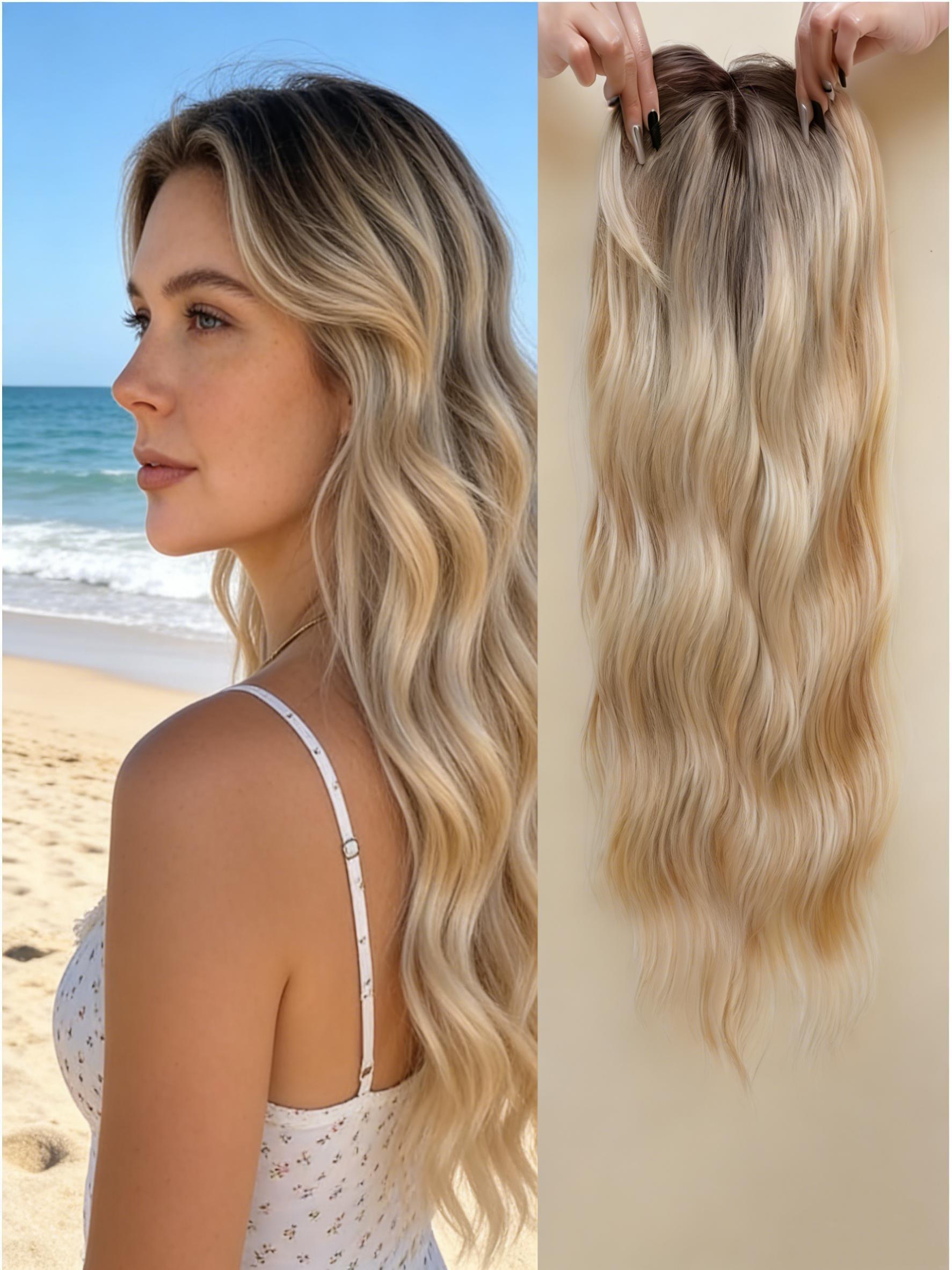 Street Style Blonde Wig! Long Loose Wave Hair Extensions, Natural Dark Root Balayage, Perfect for City Outings & Daily Fashion Looks 🏙️