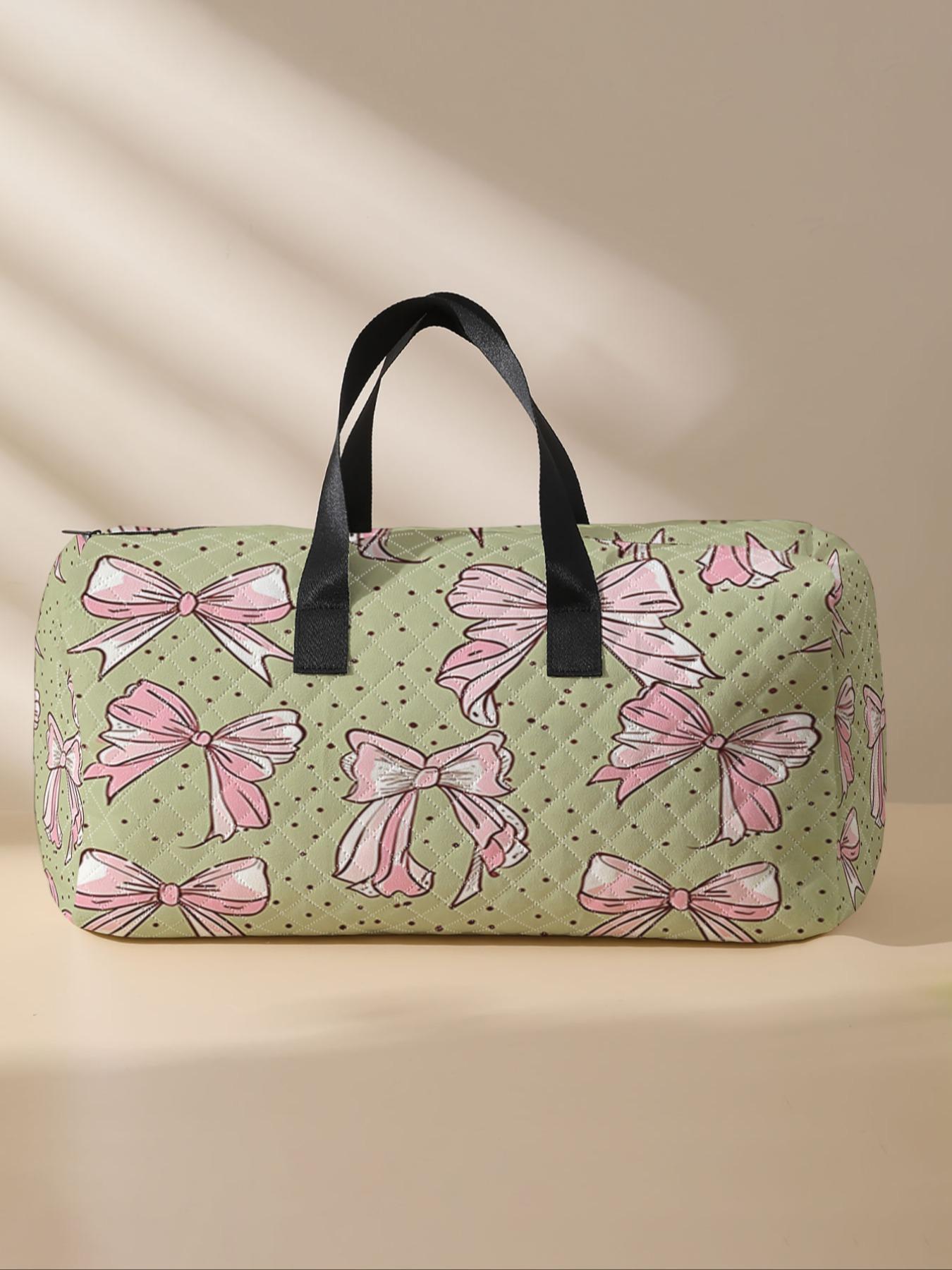 2024 New Style Quilted Bow Pattern Duffle Bag, Large Capacity Travel Bag, Portable Overnight Duffel Bag with Shoe Storage, Fashionable Travel Bag for Women & Girls