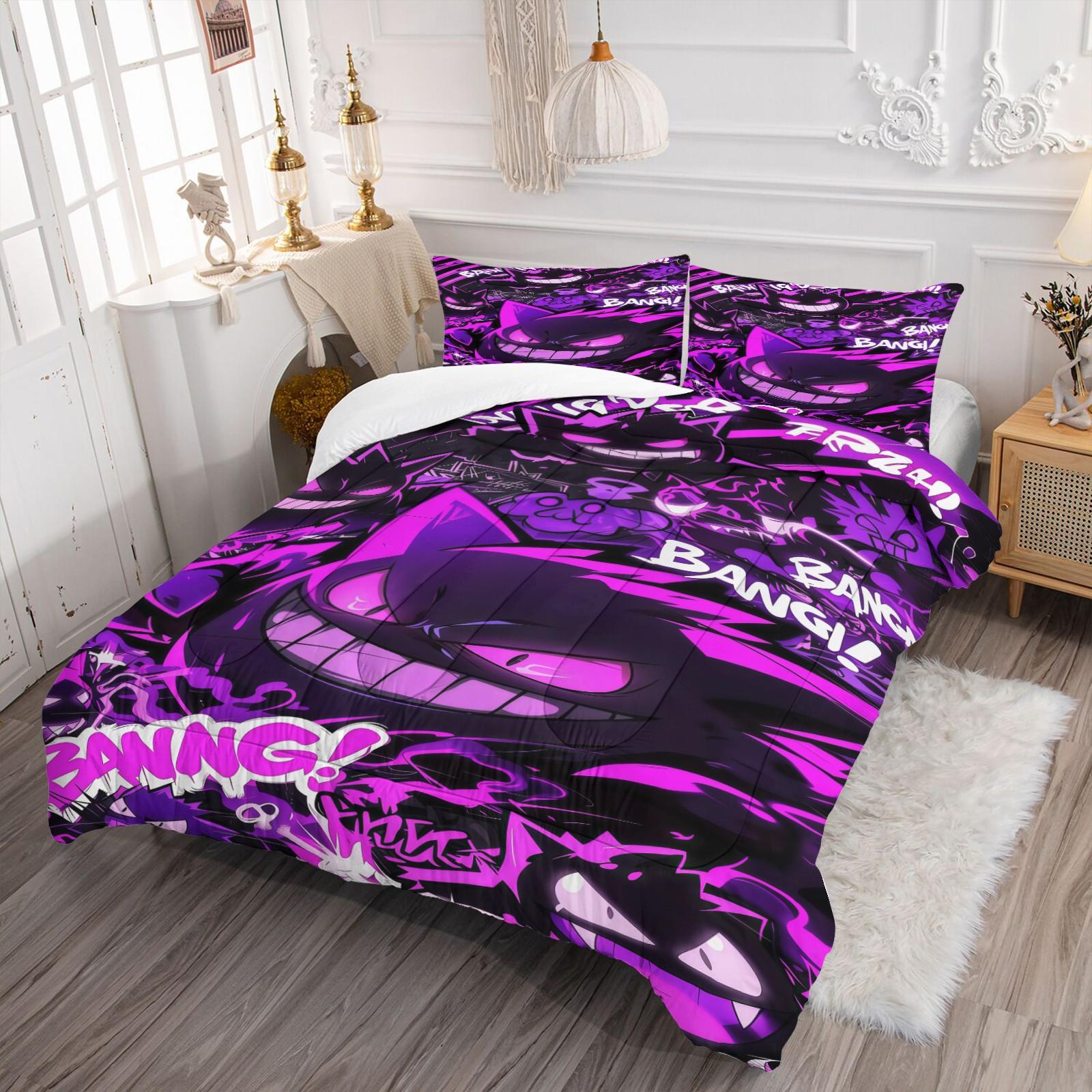 Gengar Pattern Soft Bedding Set, Includes 1 Blanket and 1 or 2 Pillowcases Without Pillows, Perfect Gift Idea
