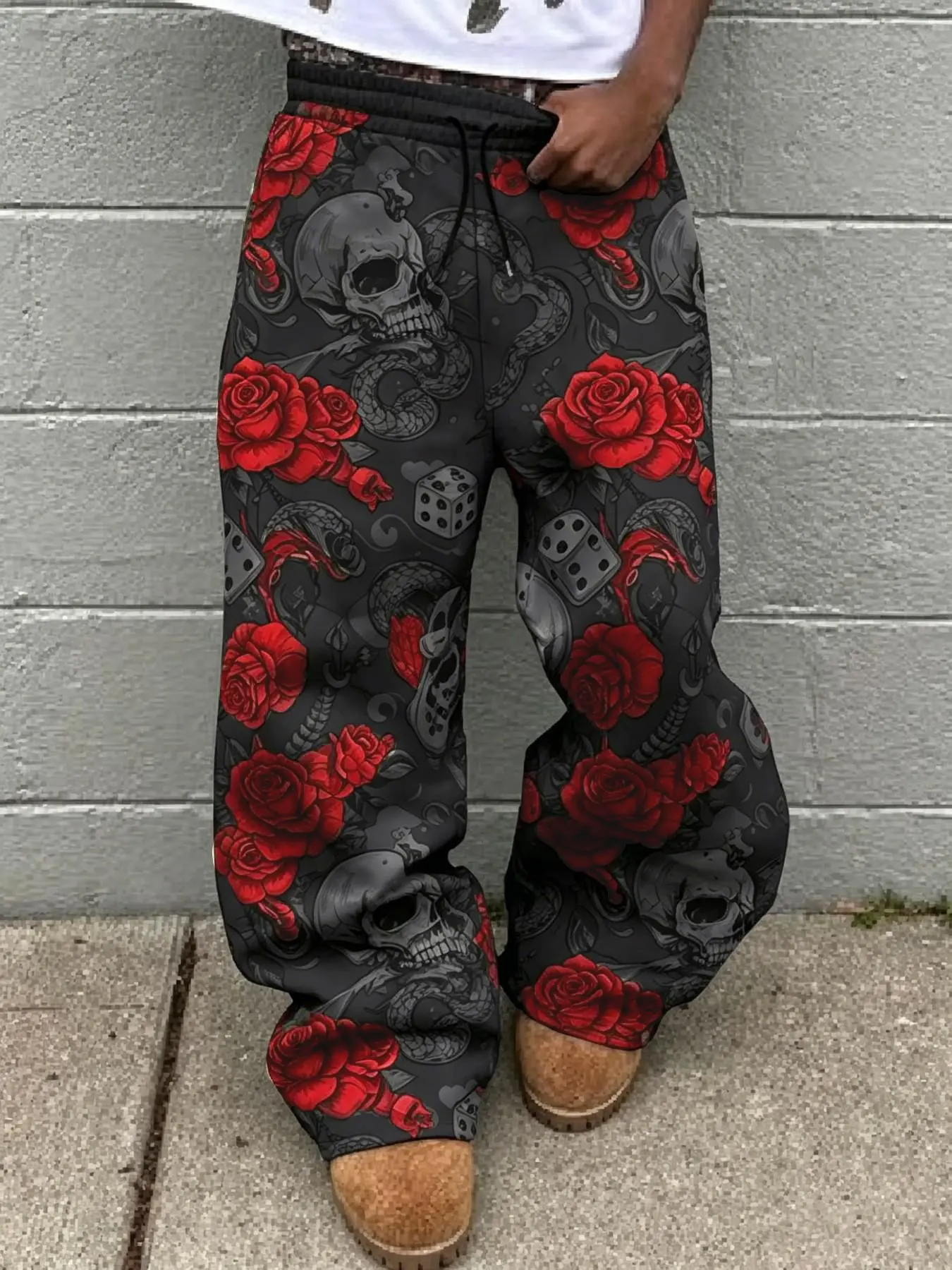 【Black Friday】Gender-Neutral Street Style Skull Graphic Pants, Unisex High-Waisted Wide Leg Jeans, Casual Daily Wear, Perfect for Travel & Photoshoots, Jean Pants Bottoms