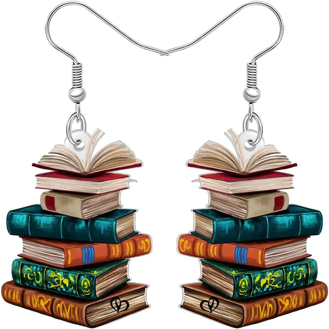 Acrylic Vintage Book Stack Dangle Earrings for Women Cute Bookpile Jewelry Gifts for Book Lovers, Teachers, Librarians, Students, Back to School Charms