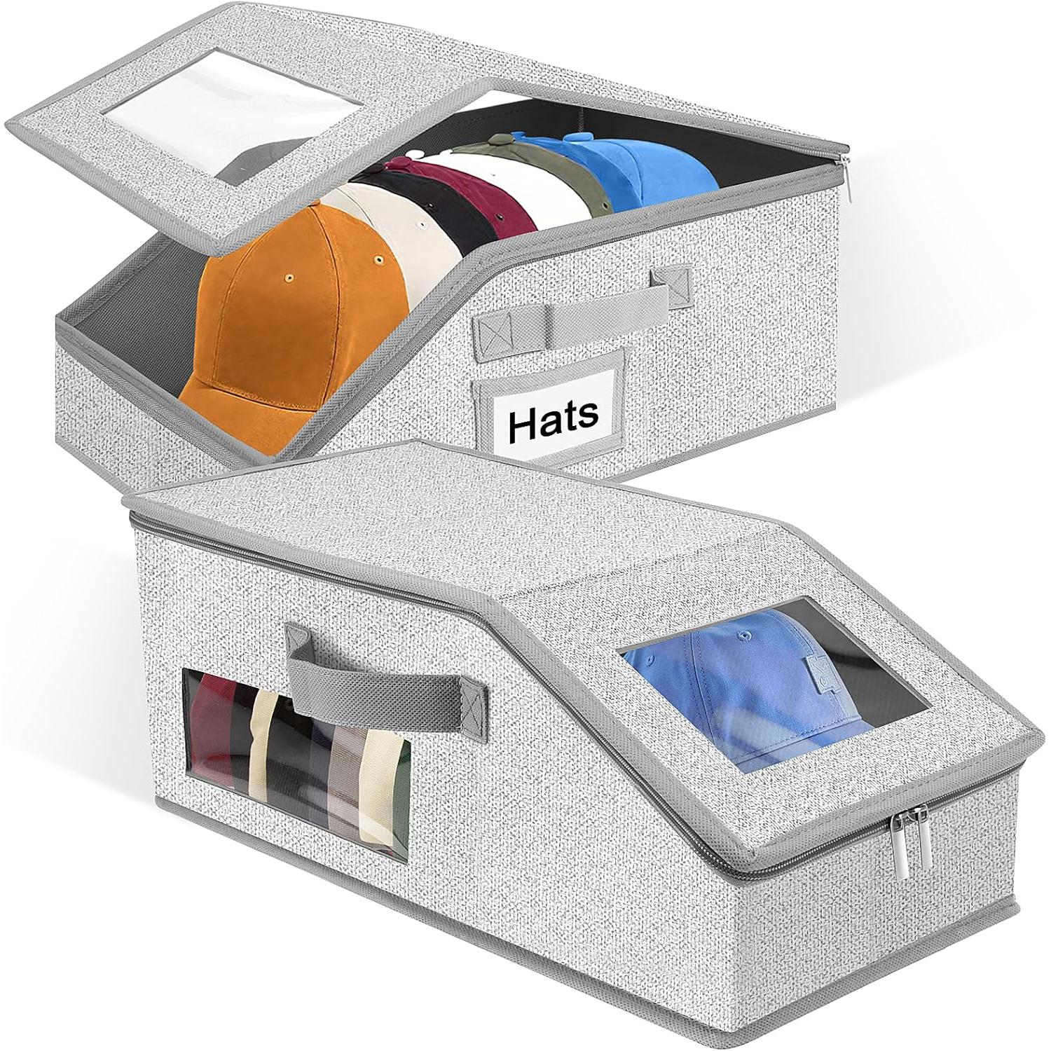 Stackable Hat Storage Boxes for Baseball Caps, Holds Up to 24 Hats, Durable Cardboard Box for Men, Classic Style, Wardrobe Organizer, Baseball Cap Organizer & Hat Storage