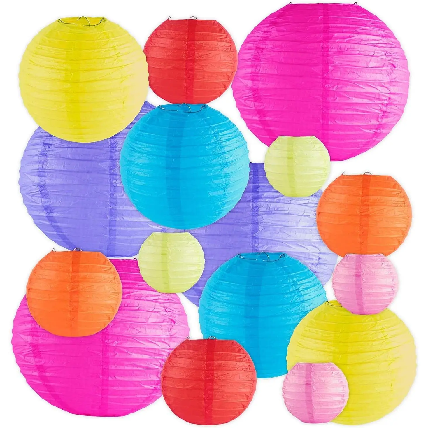 16 Pack Colorful Decorative Chinese Japanese Floating Sky Paper Lanterns with Metal Frame for Events Party Decoration Multiple Sizes