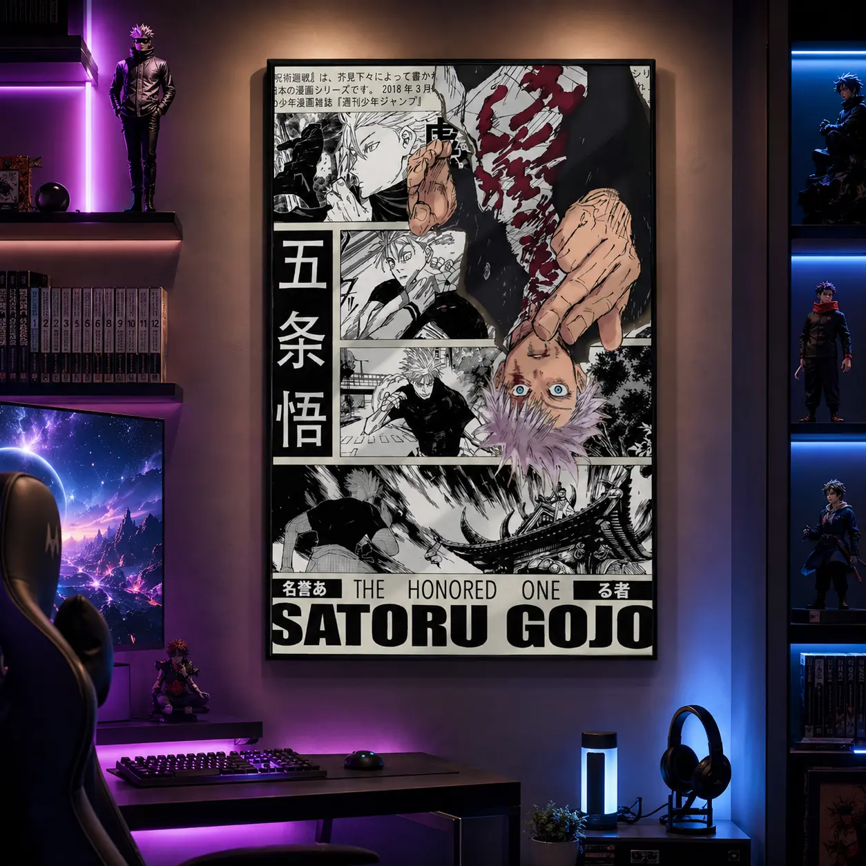 Jujutsu Kaisen Framed Canvas Wall Art, JJK Anime Poster Set Featuring Sukuna Gojo Toji and Yuji, Japanese Manga Style Artwork for Otaku Bedroom Gaming Room, Modern Aesthetic Home Decor, Ready To Hang Anime Collection Gift for Fans and Collectors