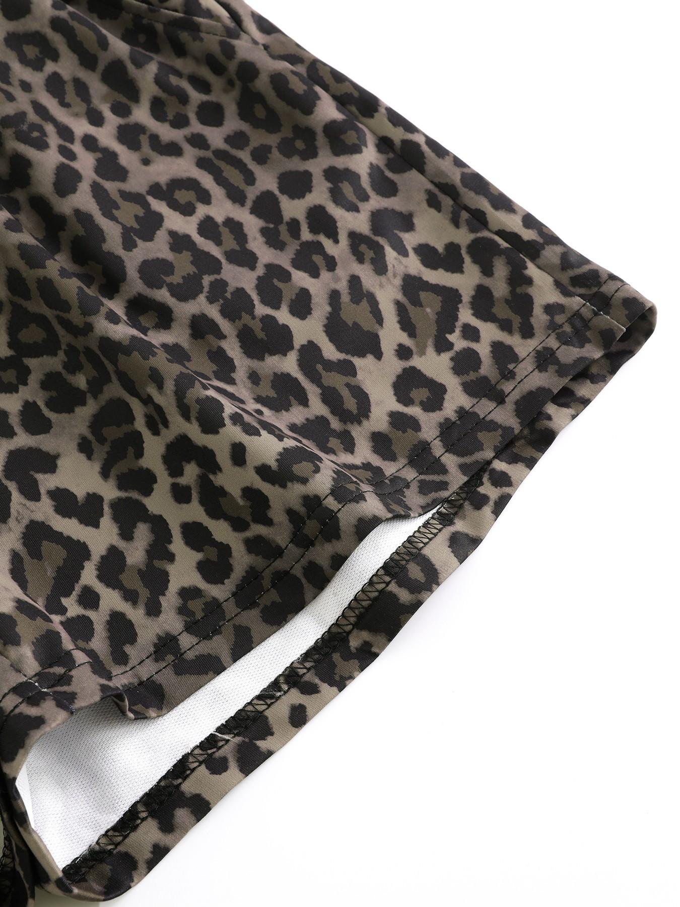 3-Pack Vintage Leopard Print Elastic Waist Casual Shorts for Women, Letter Waist Label Design, Y2K Style Sporty Outerwear Slimming Shorts