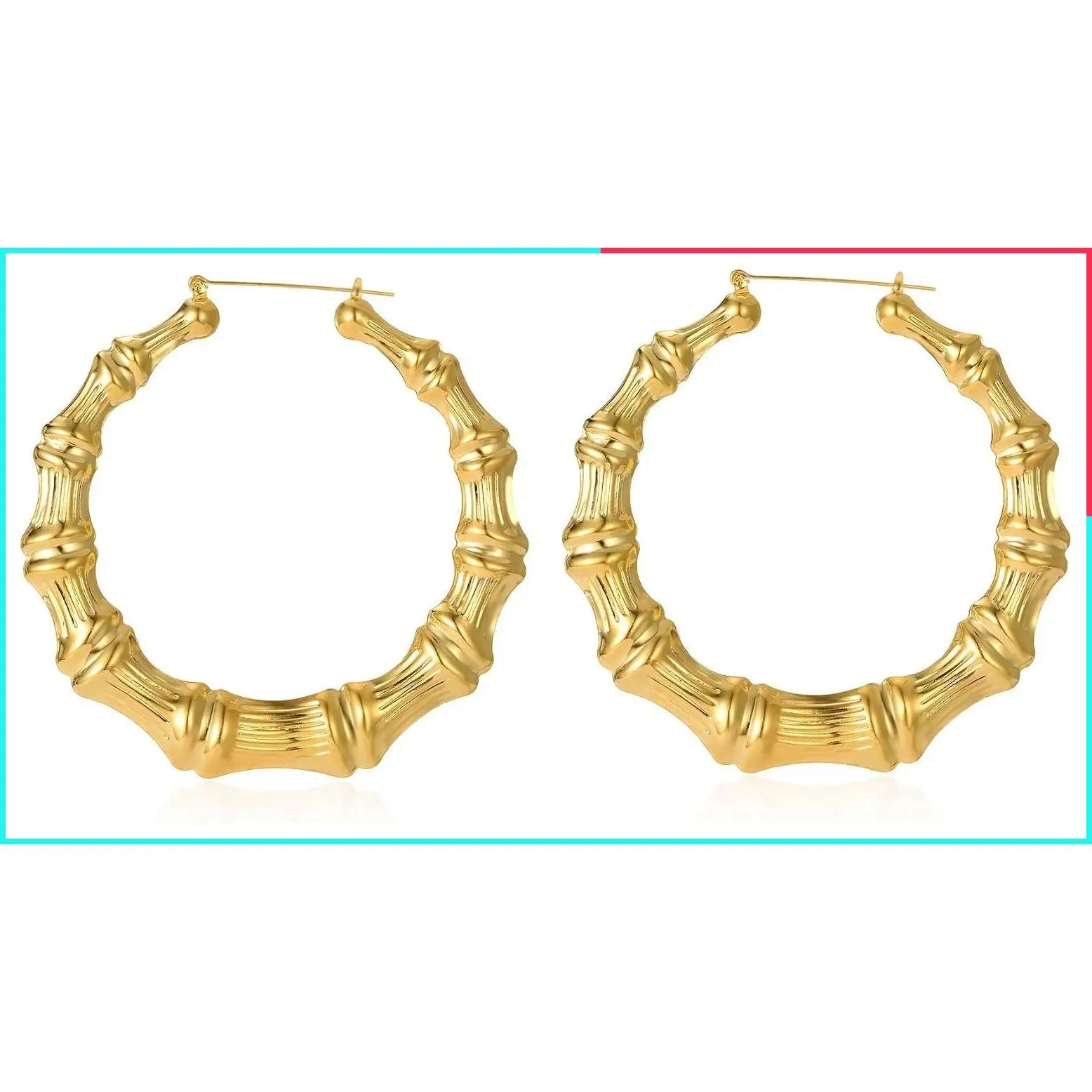 Large Hollow Cast Bamboo Hoop Earrings for Women Gold Tone Silver Tone Hip Hop Statement Jewelry