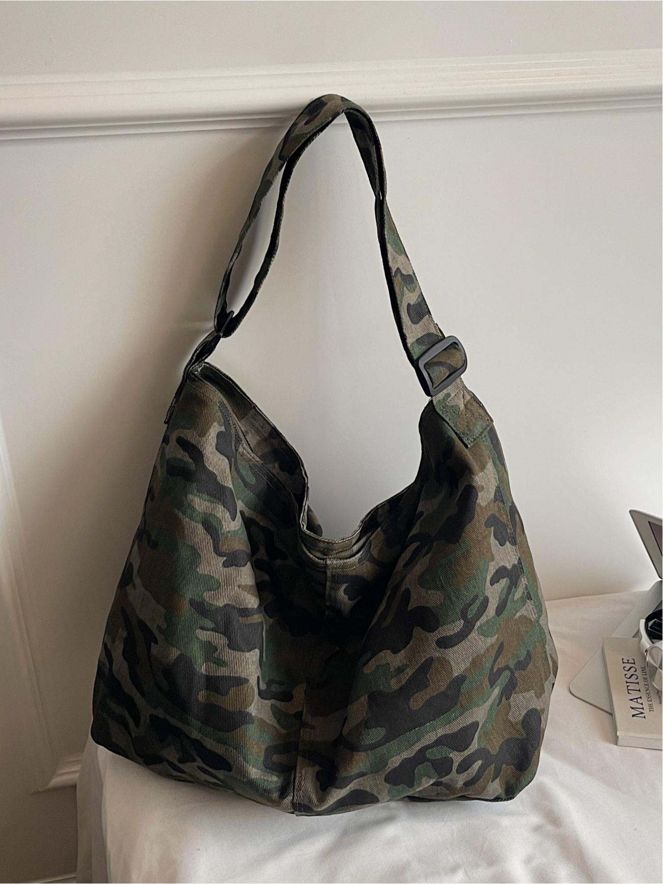 Camouflage Canvas Large Backpack, Leopard Print Crossbody Shoulder Bag, Fashion Vintage Unisex Bag for Commuting, Shopping, School, Work