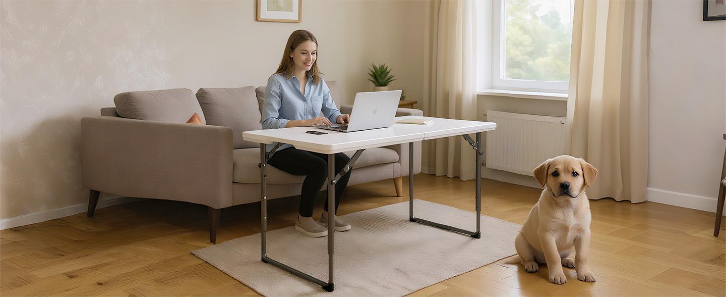 4FT/6FT/8FT Plastic Folding Table, Portable Picnic Table Outdoor with Built in Handle & Steel Legs, for Party, Dining, Wedding, Events, Picnic Indoor, Outdoor, Camping, Utility, Folding