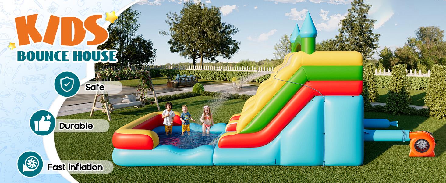 Vanacc Bounce House, Inflatable Bouncer with Air Blower, Jumping Castle with Slide, Outdoor Indoor Bouncy Castle with Oxford Fabric for Kids 3-12