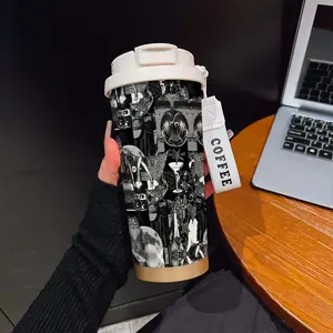 Abstract Coffee Cup, Portable Dual Drink Insulated Tumbler, Heat/cool Keeper, Boho Style, Office, Travel, Outdoor Essential