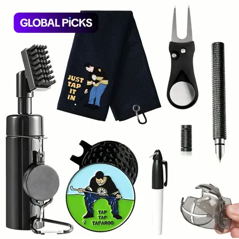 Golf Club Cleaning Kit, Includes Cleaner, Golf Towel, Divot Repair Tool, Groove Sharpener and Ball Alignment Tool, Complete Golf Accessories Set for Women and Men, Golf Gifts, Great Christmas Gift for Happy Gilmore Golf Lovers #GLOBAL PICKS
