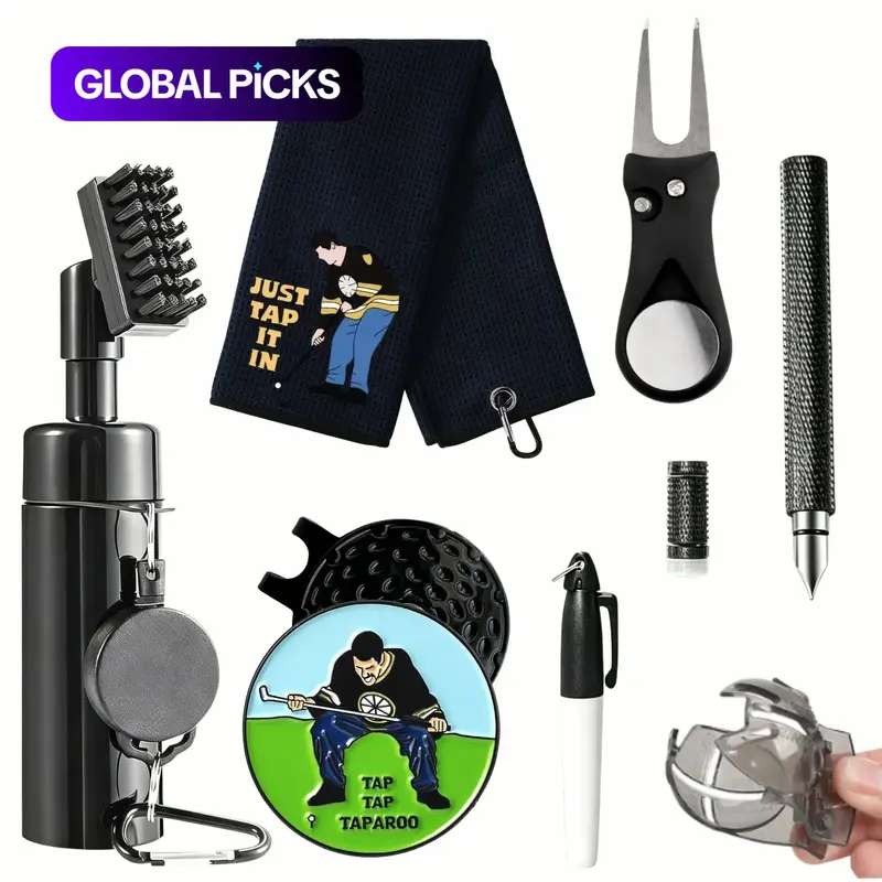 Golf Club Cleaning Kit, Includes Cleaner, Golf Towel, Divot Repair Tool, Groove Sharpener and Ball Alignment Tool, Complete Golf Accessories Set for Women and Men, Golf Gifts, Great Christmas Gift for Happy Gilmore Golf Lovers #GLOBAL PICKS