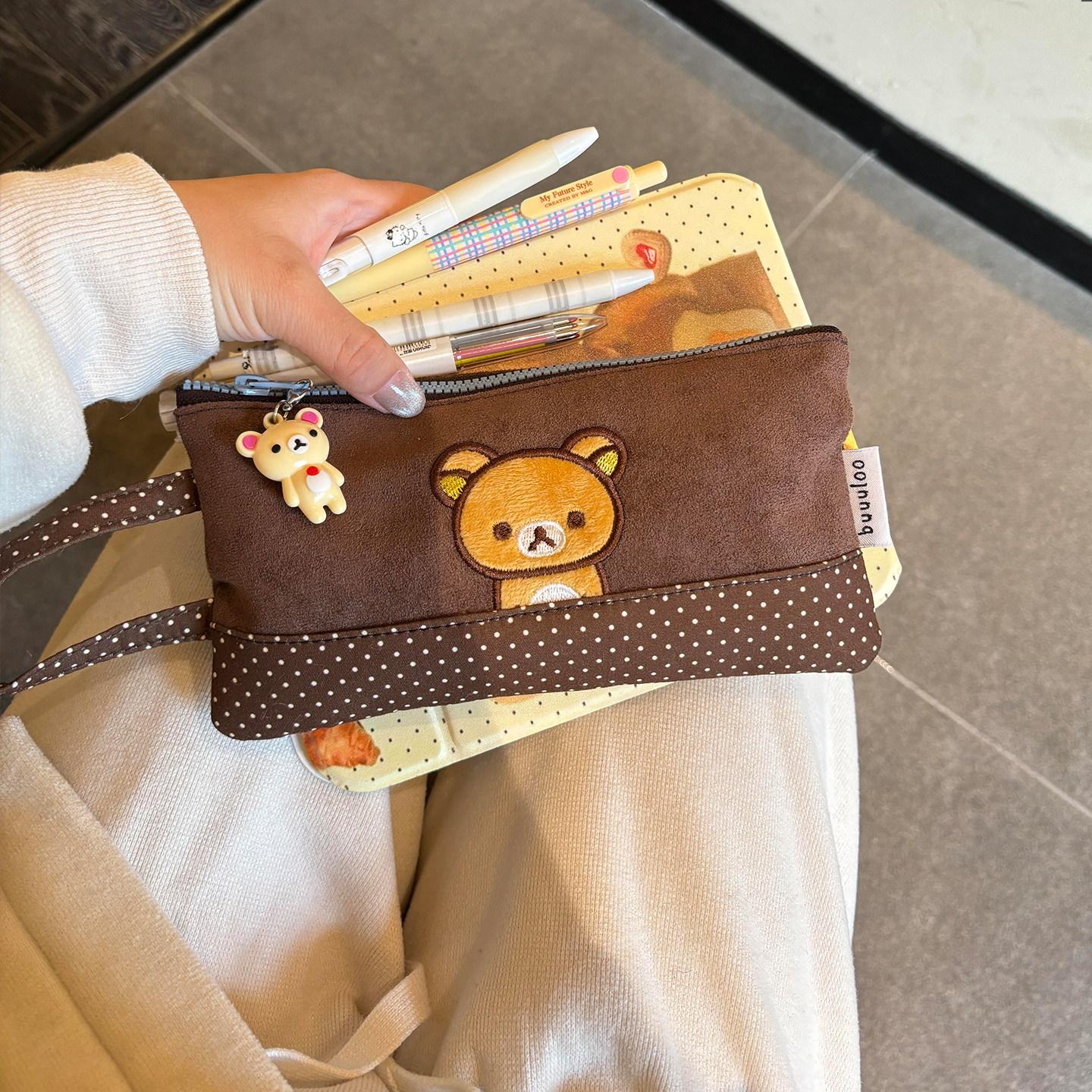 Buuuloo Original Embroidered Rilakkuma Pencil Case Large Capacity Polka Dot Ins Style Kawaii For Teen Girls High School Students