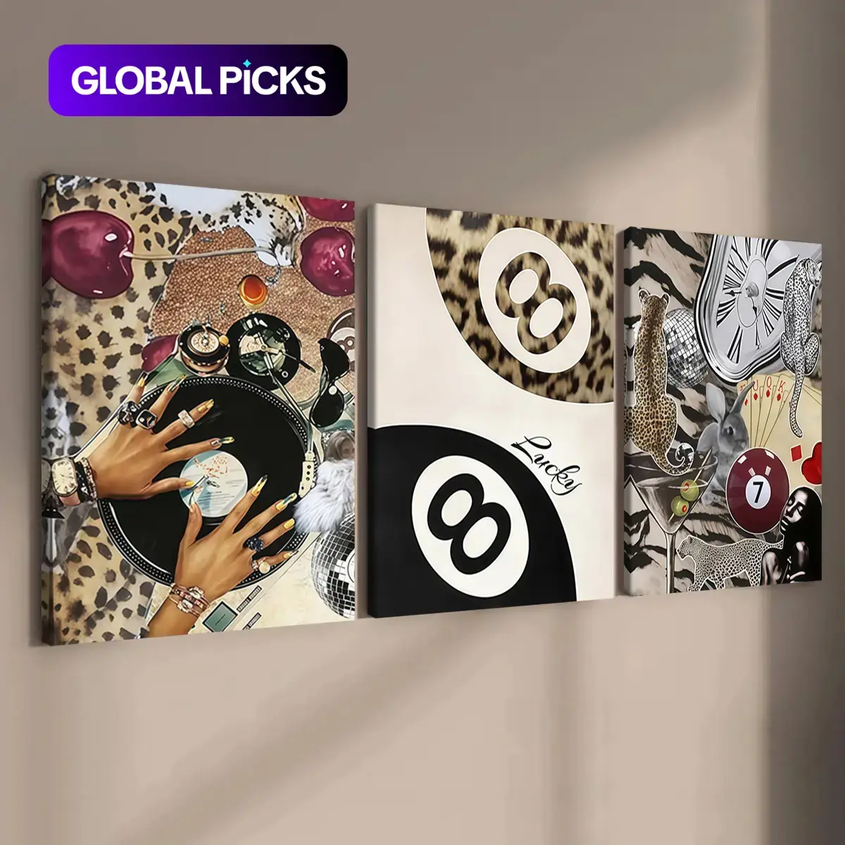3-Piece Wood Frame Canvas Art Poster Set, Leopard Print Mix & Match Modern Wall Decor Bedroom Decor, High-Definition Waterproof Home Decoration #GLOBAL PICKS