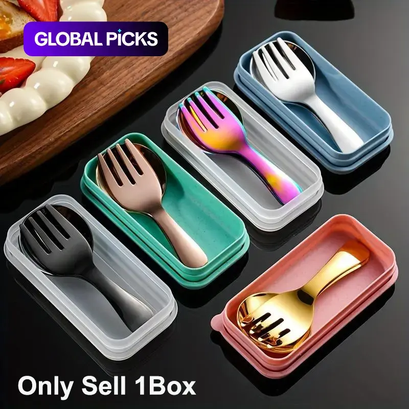 Stainless Steel Durable Cutlery Set, Camping Kitchenware, Camping Utensils, 1 Set Including Fork & Spoon & Storage Box, Portable Tableware Set for Outdoor Camping Travel