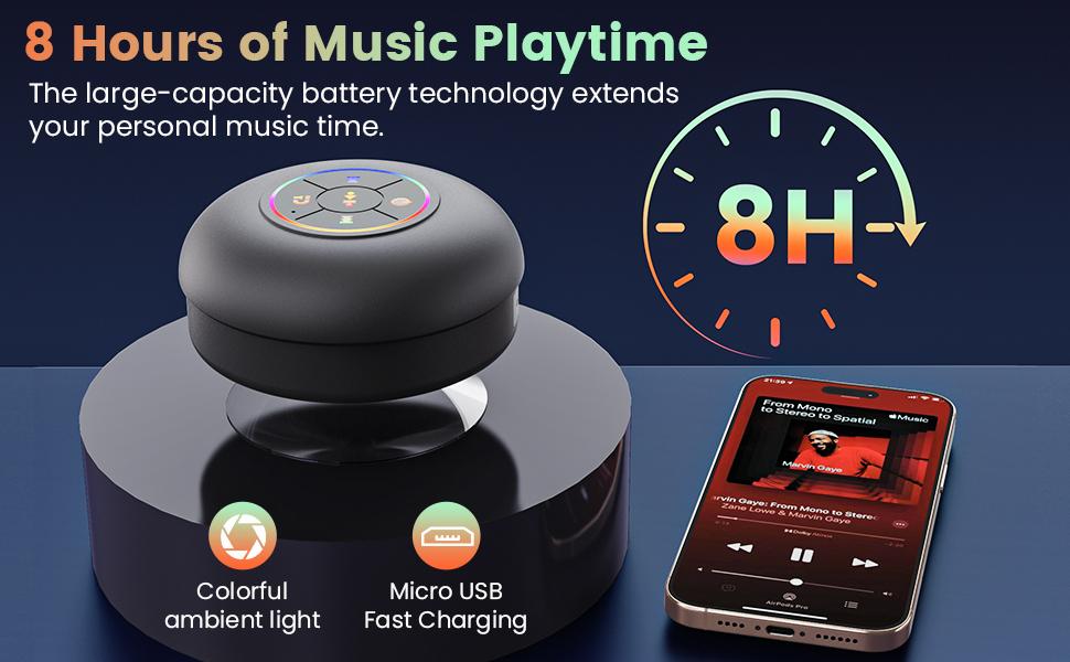 Waterproof Speaker, Portable Wireless Speaker with Suction Cup, USB Rechargeable Black Speaker, Wireless Version Life for Parties, Bathroom, Travel, Home, Outdoor, Gifts for Birthday, Thanksgiving