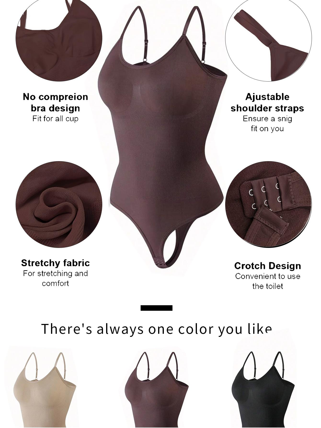 5 piece set Women's solid color sexy one-piece shapewear, high elasticity, no bra pads, adjustable straps, thong crotch with hook, suitable for daily wear, casual, yoga, and sports. Sexy versatile camisole, women's shapewear bodysuit.