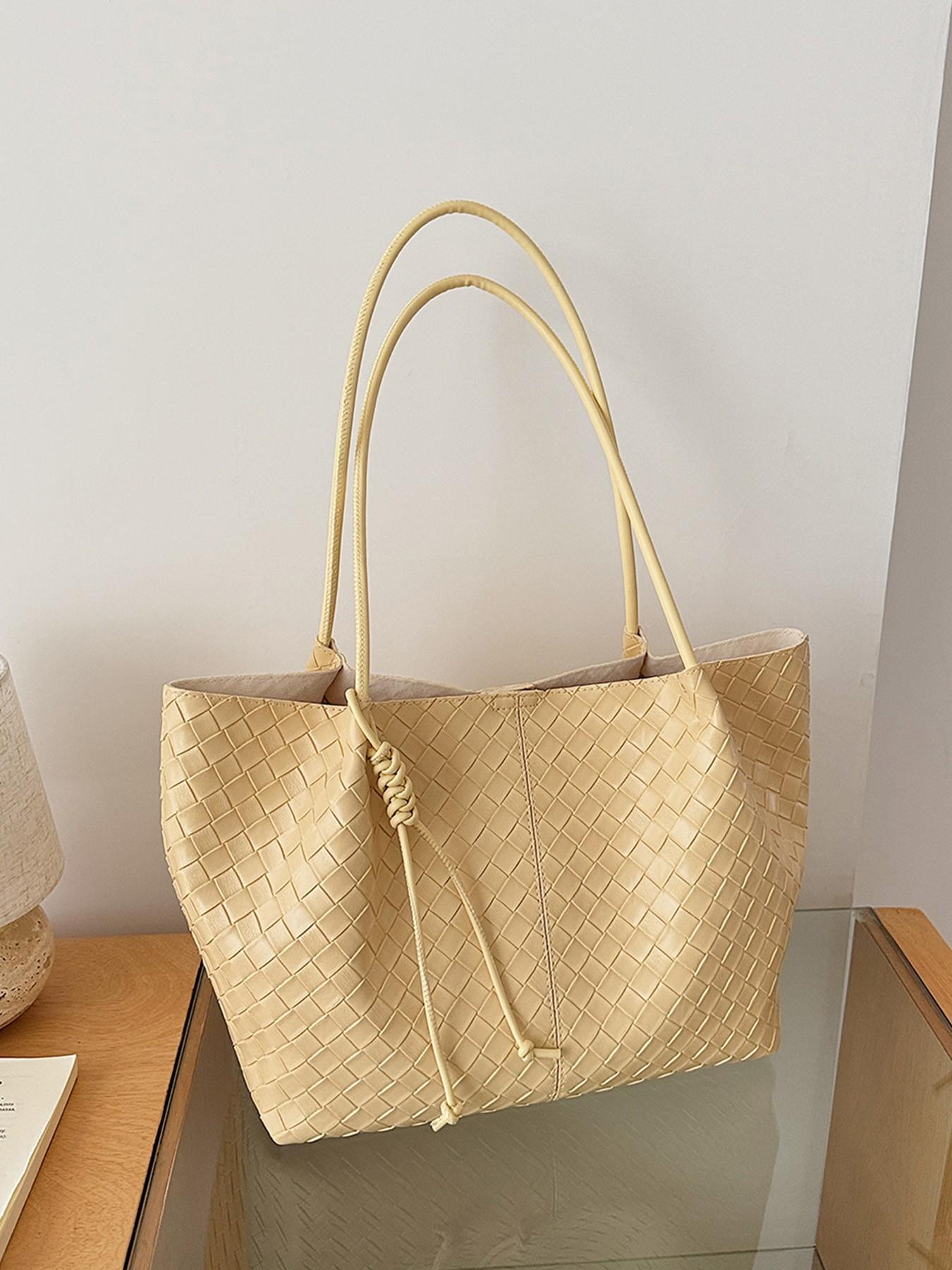 1pc Knitted pattern tote bag for women, large capacity diamond patterned shoulder bag, included with lazy and relaxed shopping bag, essential for women's commuting armpit bag