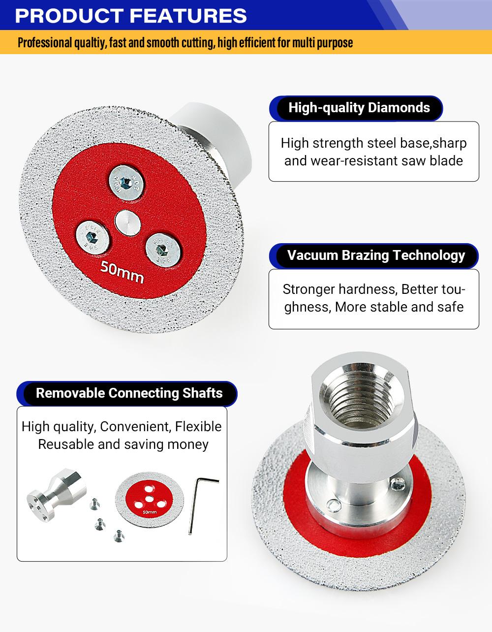 LOZLIN 3PCS 2" Diamond Saw Blades with 5/8-11 Removable Flange, Corrugated Teeth for Angle Grinders, Dry Cutting, High Efficiency Cutting Engraving Stone Tile Metal, Durable Mini Grinding Discs for Stone Finishing