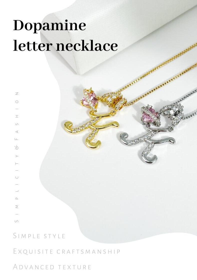 Women's 18 Karat Gold Plated Initial Heart Charm Necklace - Pink Cubic Zirconia Letter Pendant, Bling Necklace, Gold Plated Chain, Fashion Costume Jewelry for Anniversary, Black Friday Gift