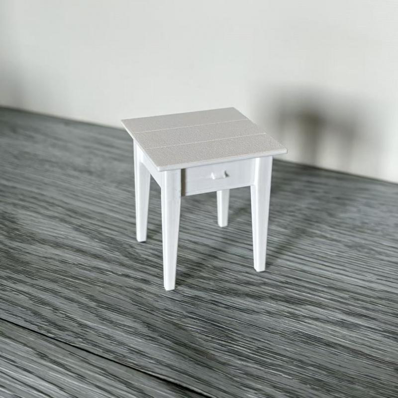 1:12 scale mini bedside table model, minimalist design, made of PLA material (not wood). Very suitable for decorating dollhouse bedrooms, model houses, BJD and OB11 dollhouse decorations, holiday gifts, and birthday surprises