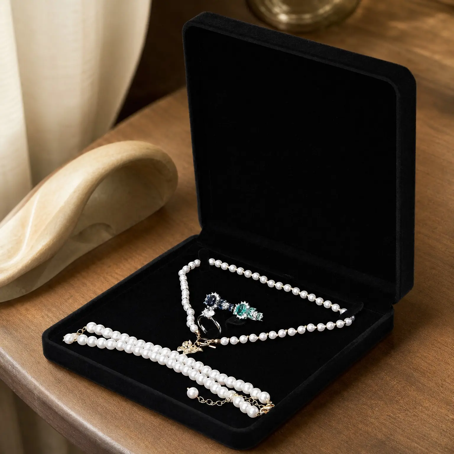 Velvet Jewelry Gift Box Set for Bracelet Necklace Earring Ring, BlackGift