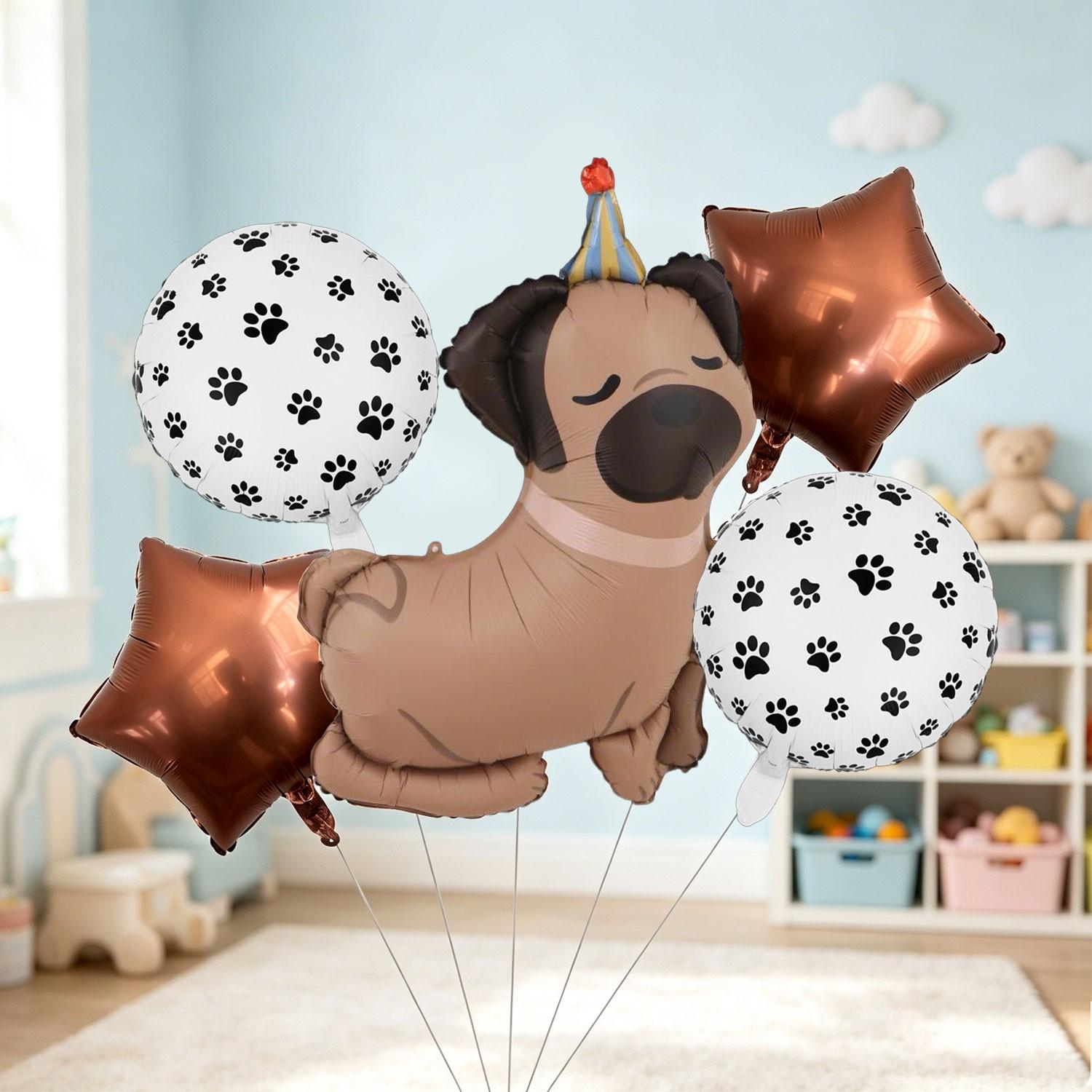 7-Piece Pet Theme Birthday Party Balloon Set, Star, Dog Paw Ballon, 4 Styles, Party Hat, Celebratory Atmosphere, Pet Lover Event Decor