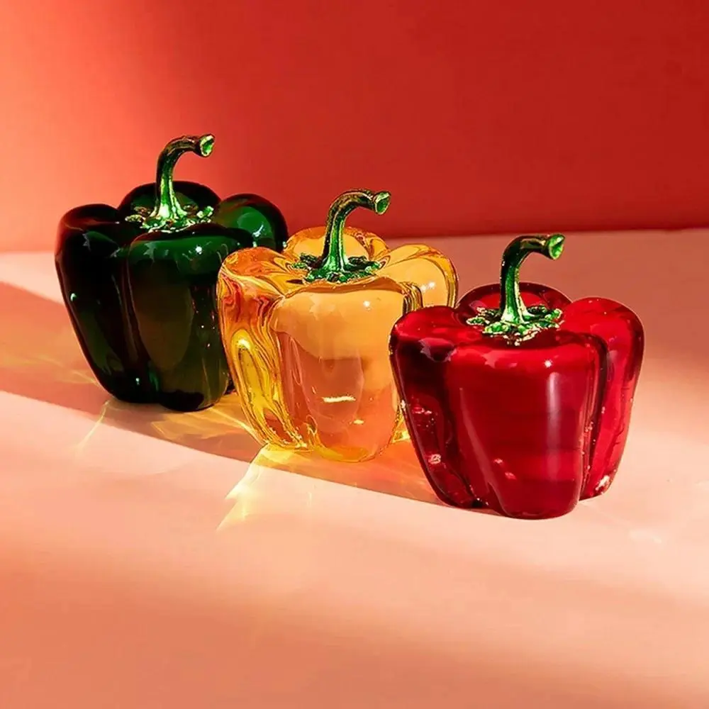 Green Pepper Ornaments Coloured Glaze Decoration Glass Home Decor Glass Crystal Quartz Gift Souvenir Chili Figurine Collectible