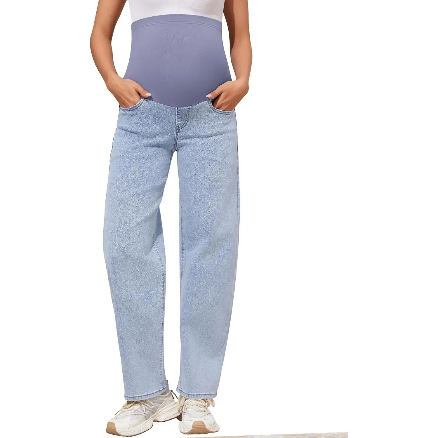 Maternity Jeans Over Belly Barrel Jeans Wide Leg Pregnancy Denim Pants