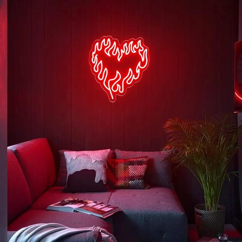 Heart & Flame Pattern Neon Sign, 1 Count USB Powered Neon Light, Decorative Neon Sign for Home Party & Game Room & Bedroom, Led Neon Lights