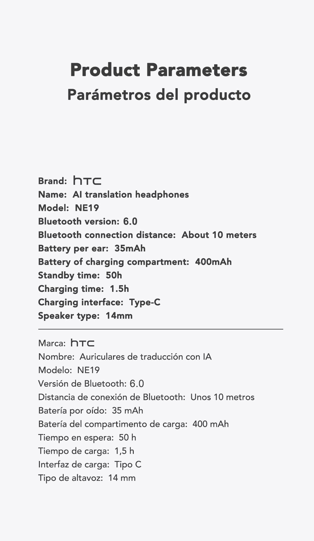 HTC NE19 AI Translation Earbuds Open Ear Wireless Headphones 134 Languages Translatable Bluetooth Smart Earphones