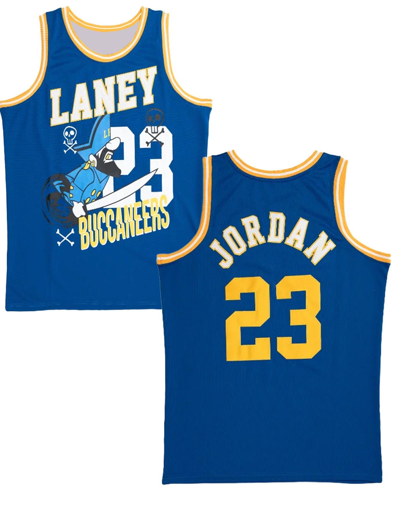 Laney High School Buccaneers Michael Jordan #23 Retro Basketball Jersey Yellow Blue Pirate Print Breathable Mesh Sleeveless Vintage Tank Top for MJ Fans Basketball Collectors High School Basketball Enthusiasts Legends Supporters