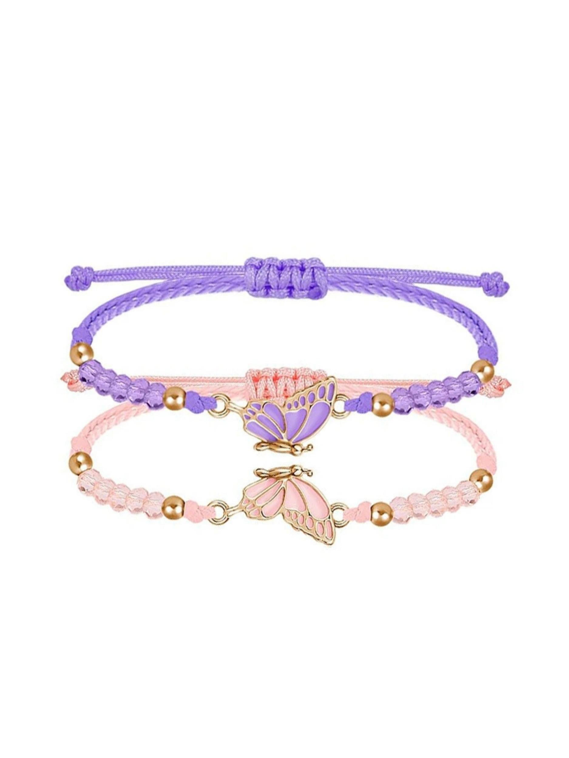 Pack of 2 Butterfly Friendship Bracelets, Adjustable BFF Friendship Bracelets, Butterfly Bracelets, Friendship Bracelets, Butterfly for Best Friends, Handmade Charm Jewelry Gifts for Women BFF, Stackable Bracelet