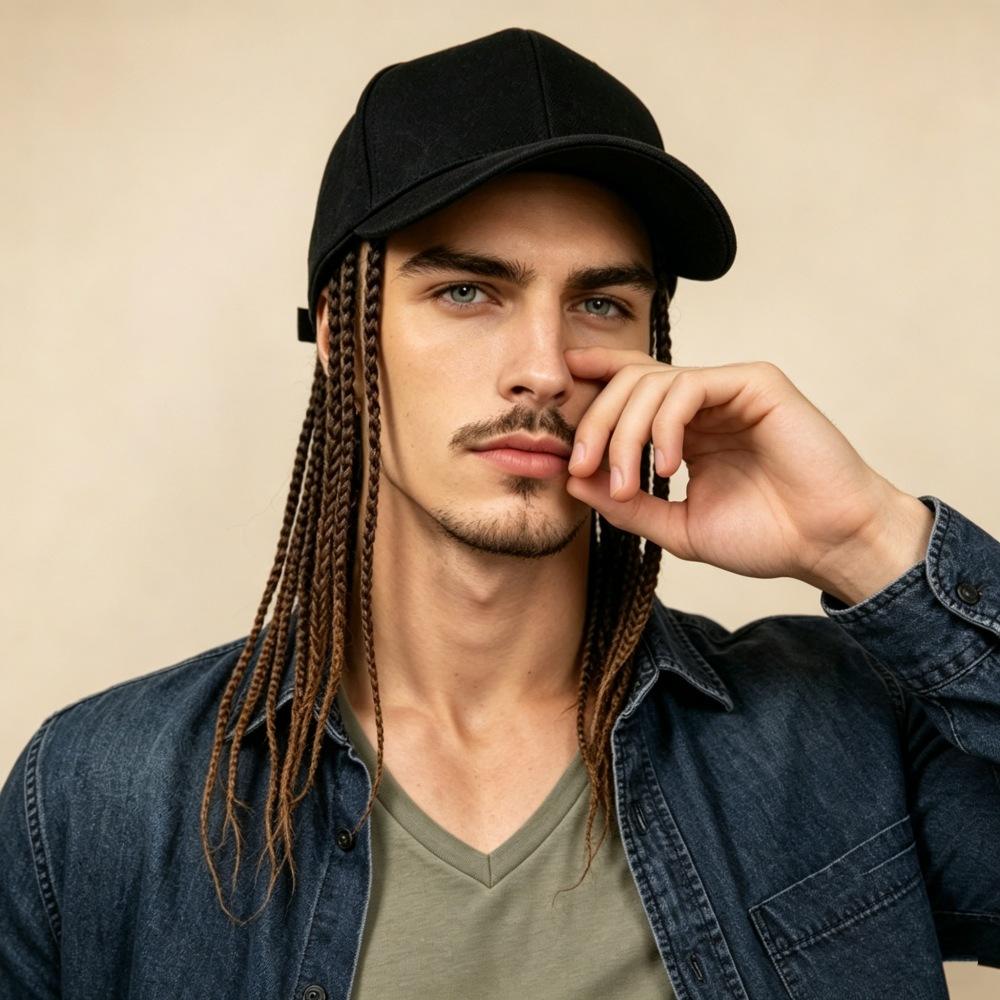 Men's Hip Hop Braided Dreadlock Wig Baseball Cap - Adjustable Synthetic Hair Hat