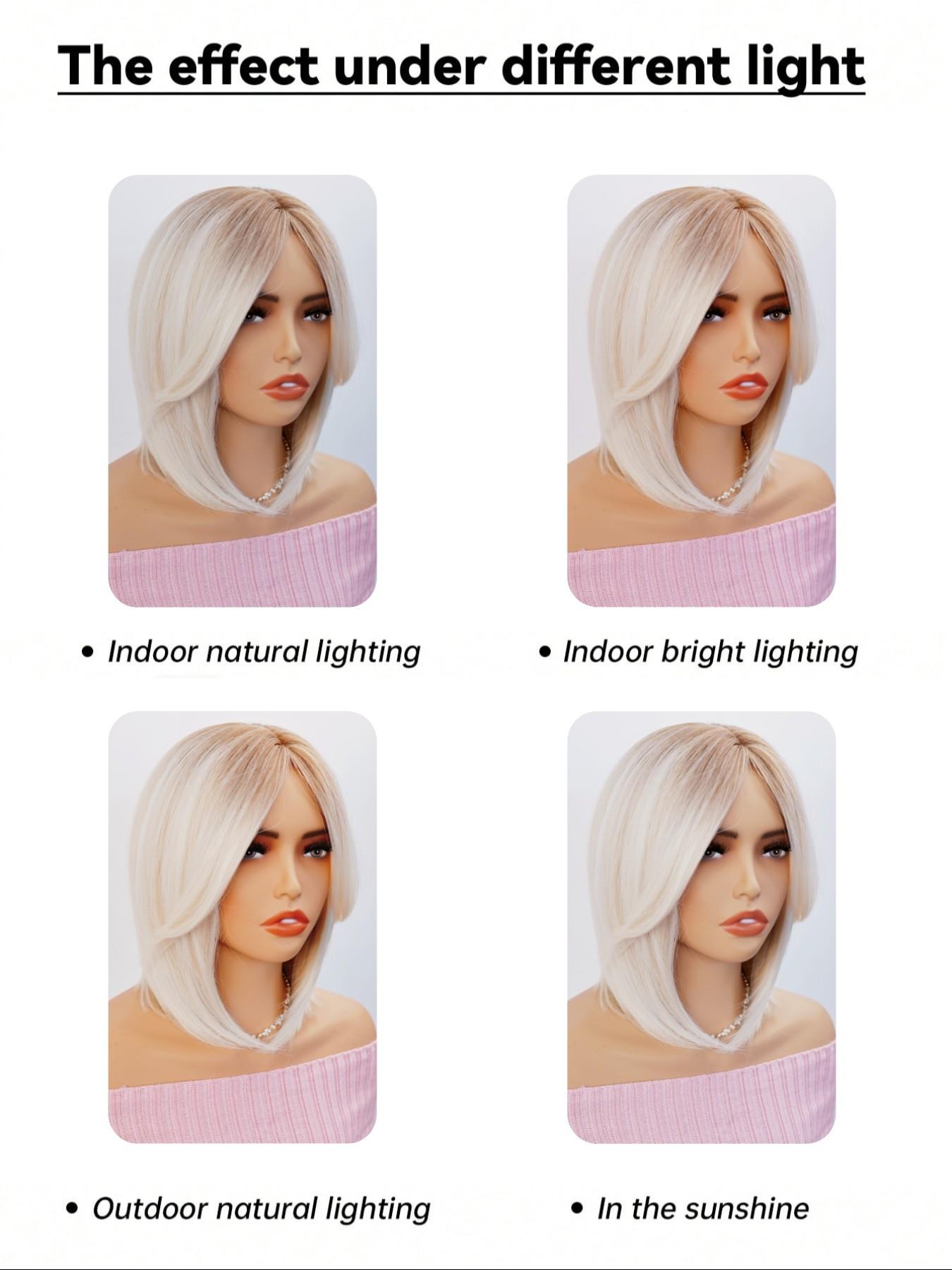 12-Inch Platinum Gradient Synthetic Fiber Wavy Bob Wig, Heat-Resistant, Elastic Rose Net, Natural and Realistic, Fashion Hairpiece