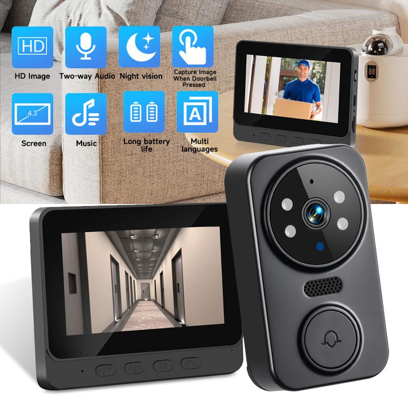 Wireless Video Doorbell with 4.3-inch Color Screen, 2.4G Connectivity, Night Vision ,Long Battery Life,Includes Chime & Accessories, with 64G TF Card Wireless Video Doorbell with 4.3-inch Color Screen, 2.4G Connectivity, Night Vision ,Long Battery Life,Includes Chime & Accessories, with 64G TF Card