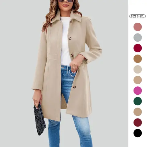 Imily Bela Women's Elegant Single Breasted Coat Long Sleeve Mid Wool Overcoat Work Office Pea Coats