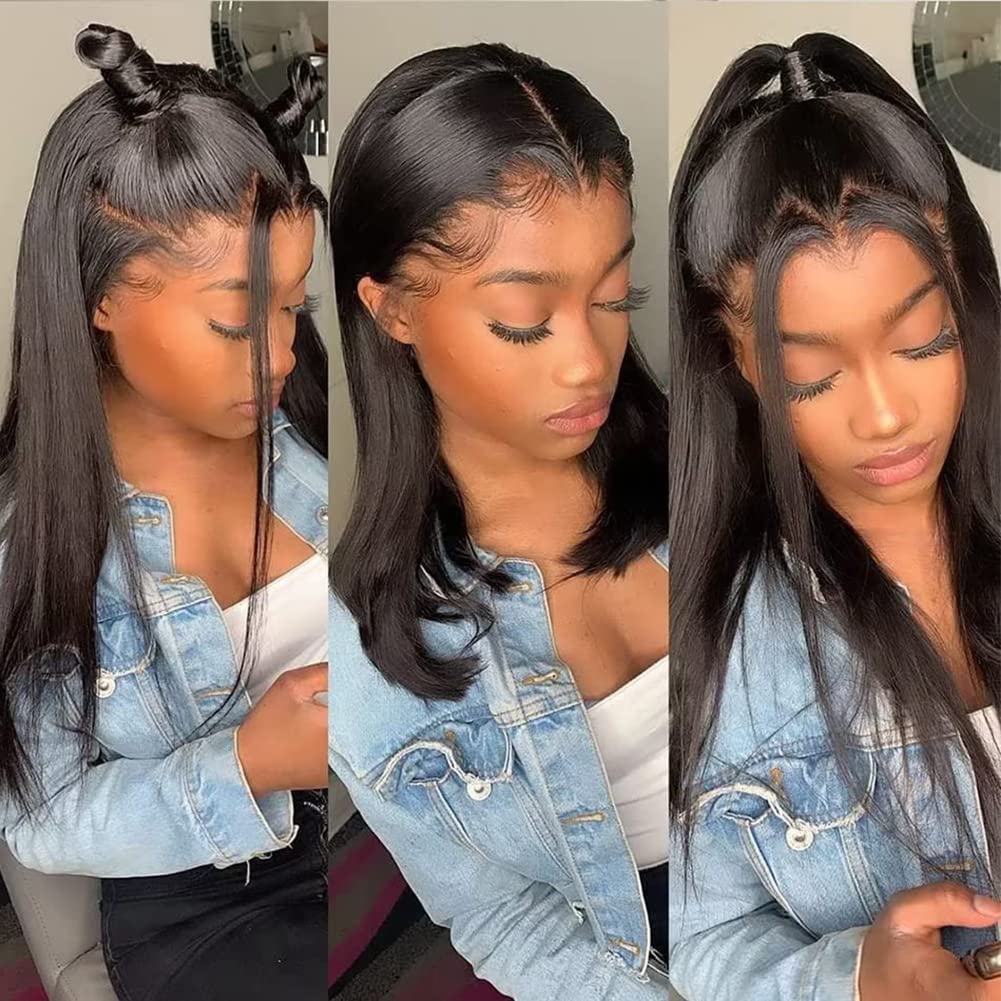 Bling Hair Straight 13x6 Hd Lace Front Wigs Human Hair 180 Density 13x4 Transparent Lace Frontal Wigs with Baby Hair Natural Hairline Long Straight for Black Women Natural Color FallFreshness