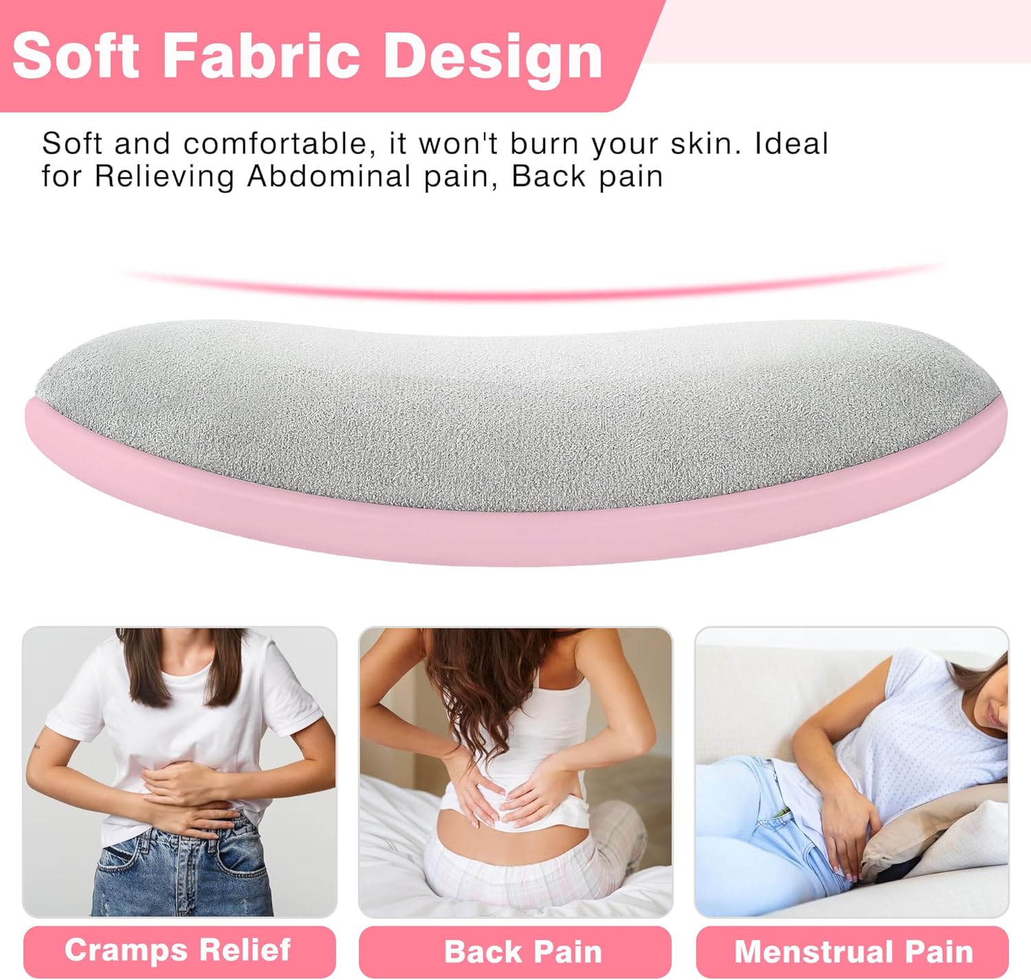 Heating Pads,  Period Cramp Massager Portable Cordless Heating Pad with 3 Heat Levels and 4 Massage Modes for Back Pain Relief Menstrual Heating Pad (Pink)