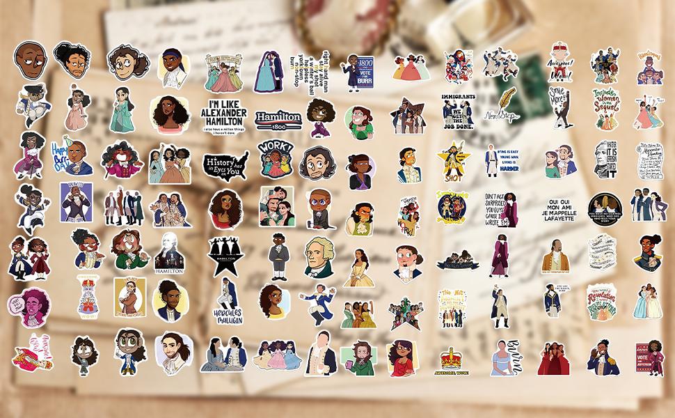 100PCS Hamilton Stickers – Waterproof vinyl musical decals for journaling, planners & water bottles🎶✨