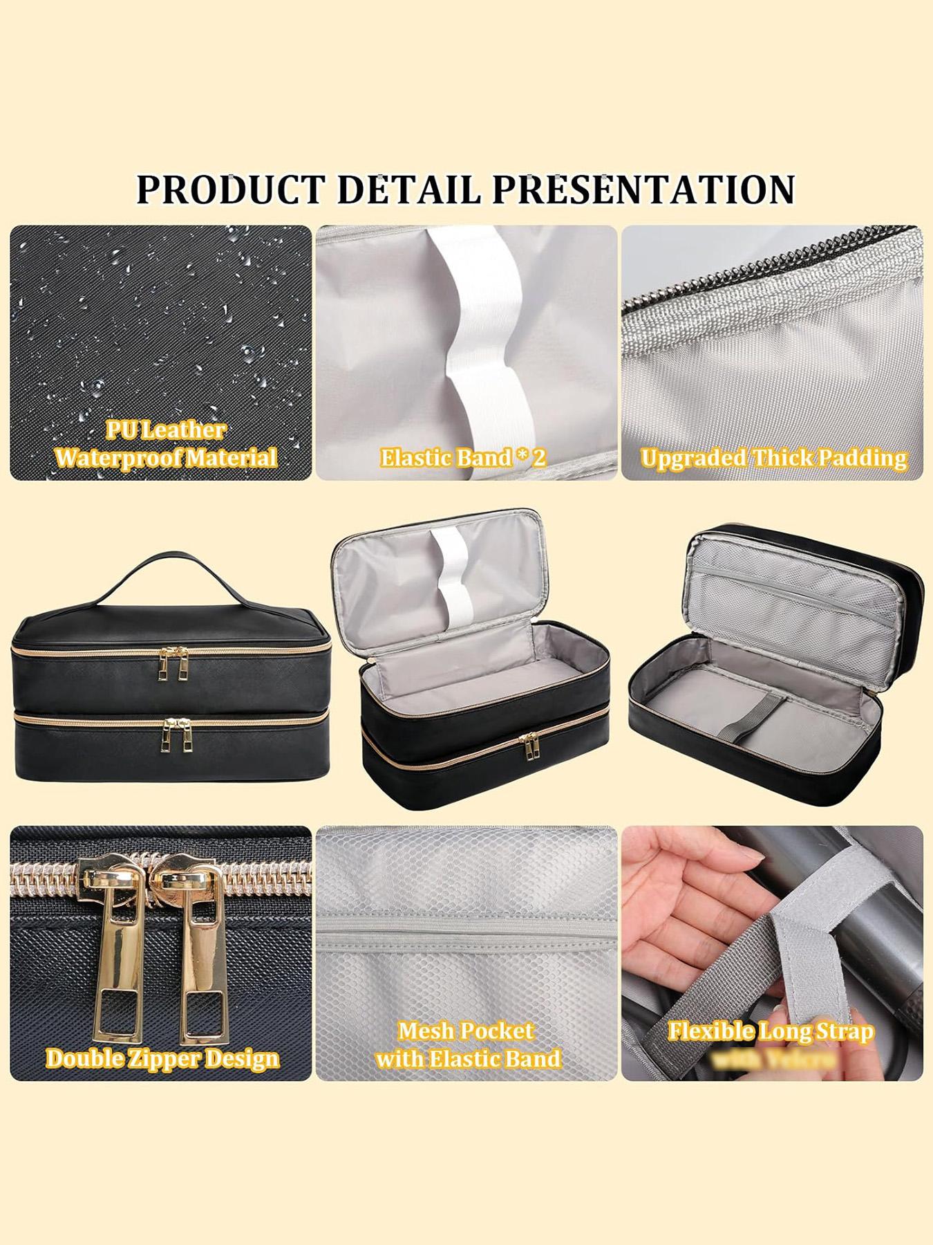 Travel Carrying Case for Shark Flex Style, Double Layer Storage Case for Shark SpeedStyle Hair Dryer Attachments, Waterproof PU Leather Organizer Bag for Shark Flexstyle Airwrap Styler