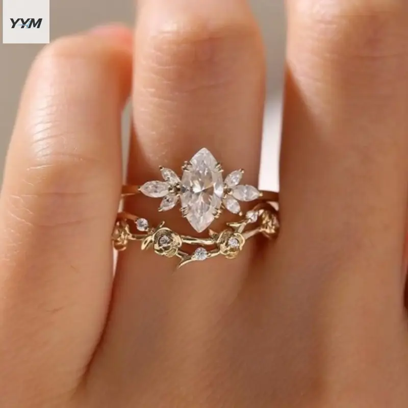 YYM Women's Engagement Set, Fashion Engagement Rings, Luxurious Alloy Zirconia Decorated Rings, Daily Wear, Anniversary Party Gift, Romantic Jewelry Gift