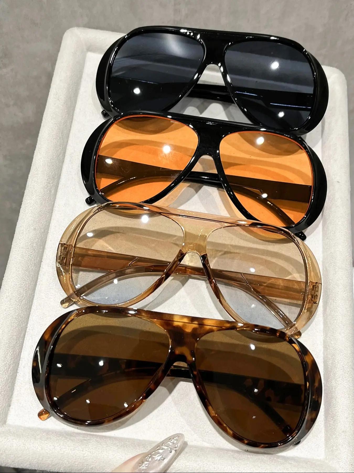 Fashionable Large Frame Decorative Lens Pc Material Glasses Set, Casual Protective Eyewear, All Seasons Wear