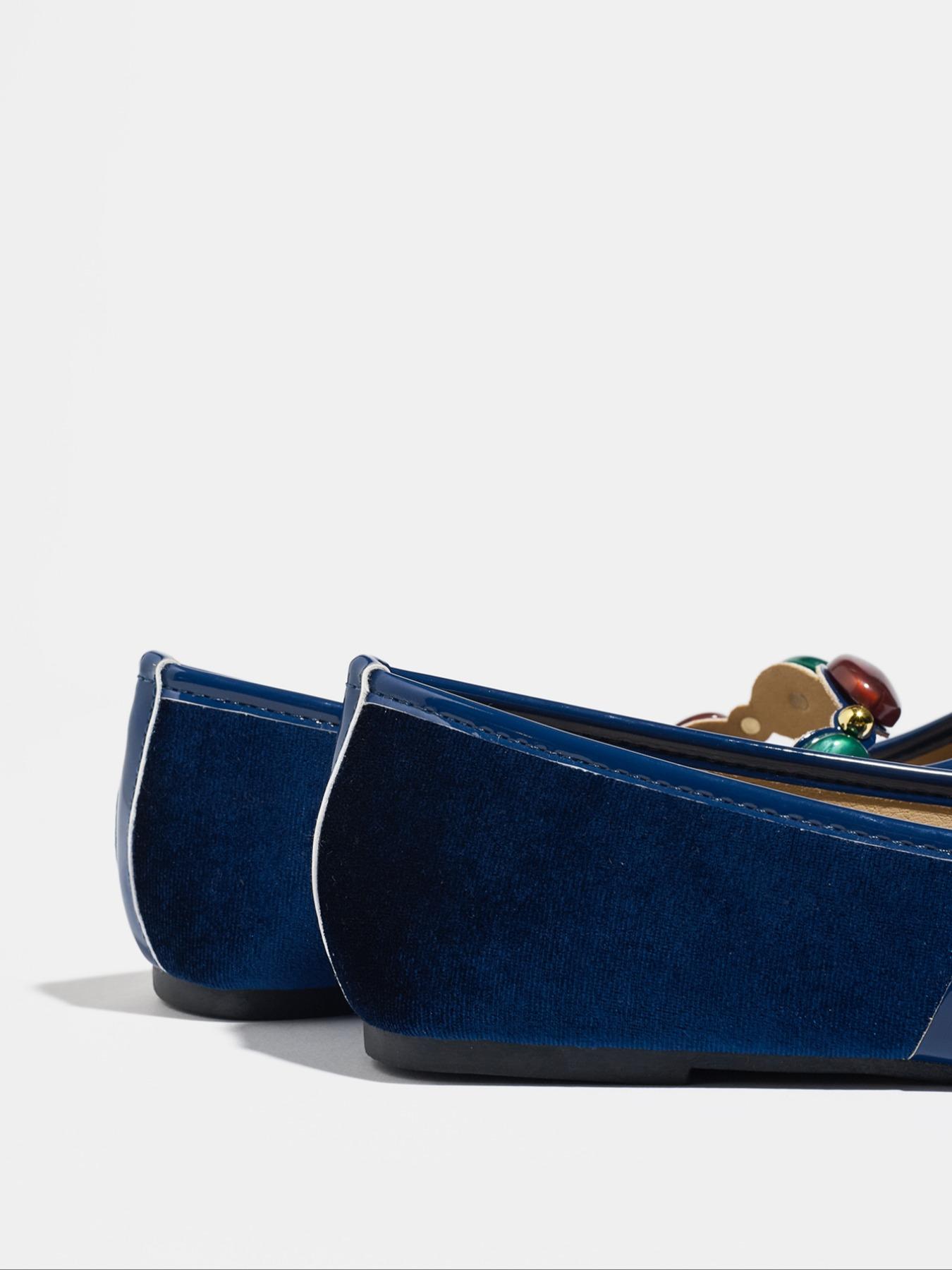 Women's Plus Size Retro Square Toe Flat Shoes Slip-On Comfortable Soft Sole Mary Jane Flats with Gem Decoration Casual Commuter Shoes All Seasons Footwear