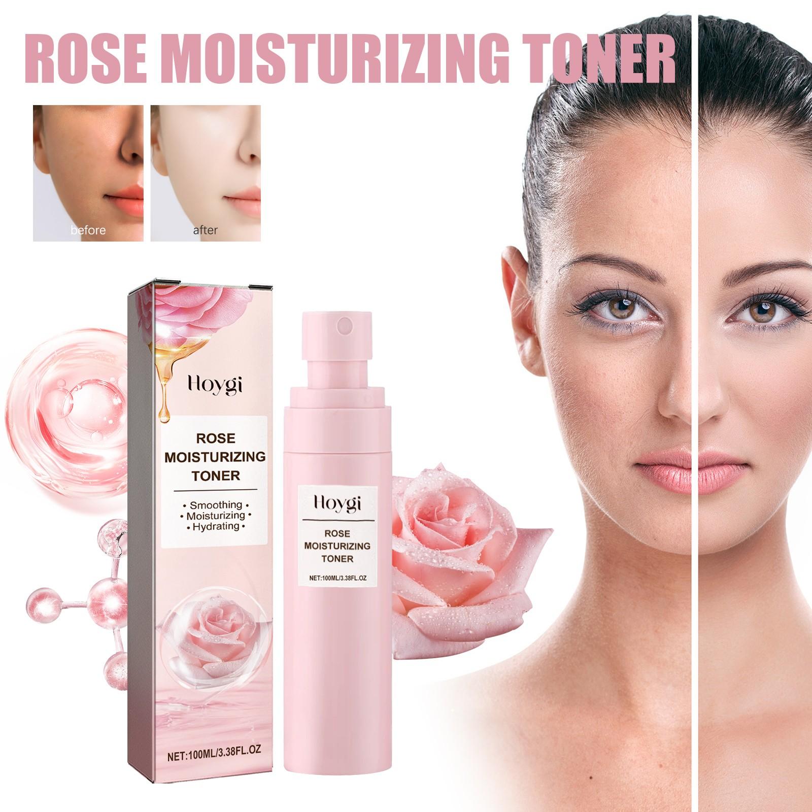 HOYGI Rose Water Moisturizing Facial Mist Spray & Hydrating Toner | With Hyaluronic Acid, Rose Flower Extract, Glycerin & Sodium PCA | Deep Hydration, Pore Minimizing, Soothe Redness, Oil Control | Mild Non-Irritating Formula for Sensitive Skin, Improves