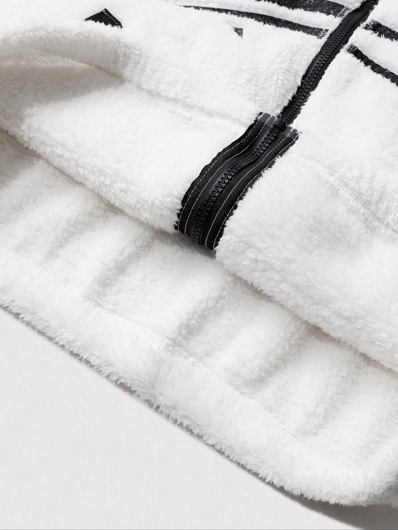 Men's Faux Fur Jacket with Star Pattern, High Durability, Y2K, Full Sleeve Design, Long Sleeves, Front Zipper, Casual Commuter Wear, Gift for Him