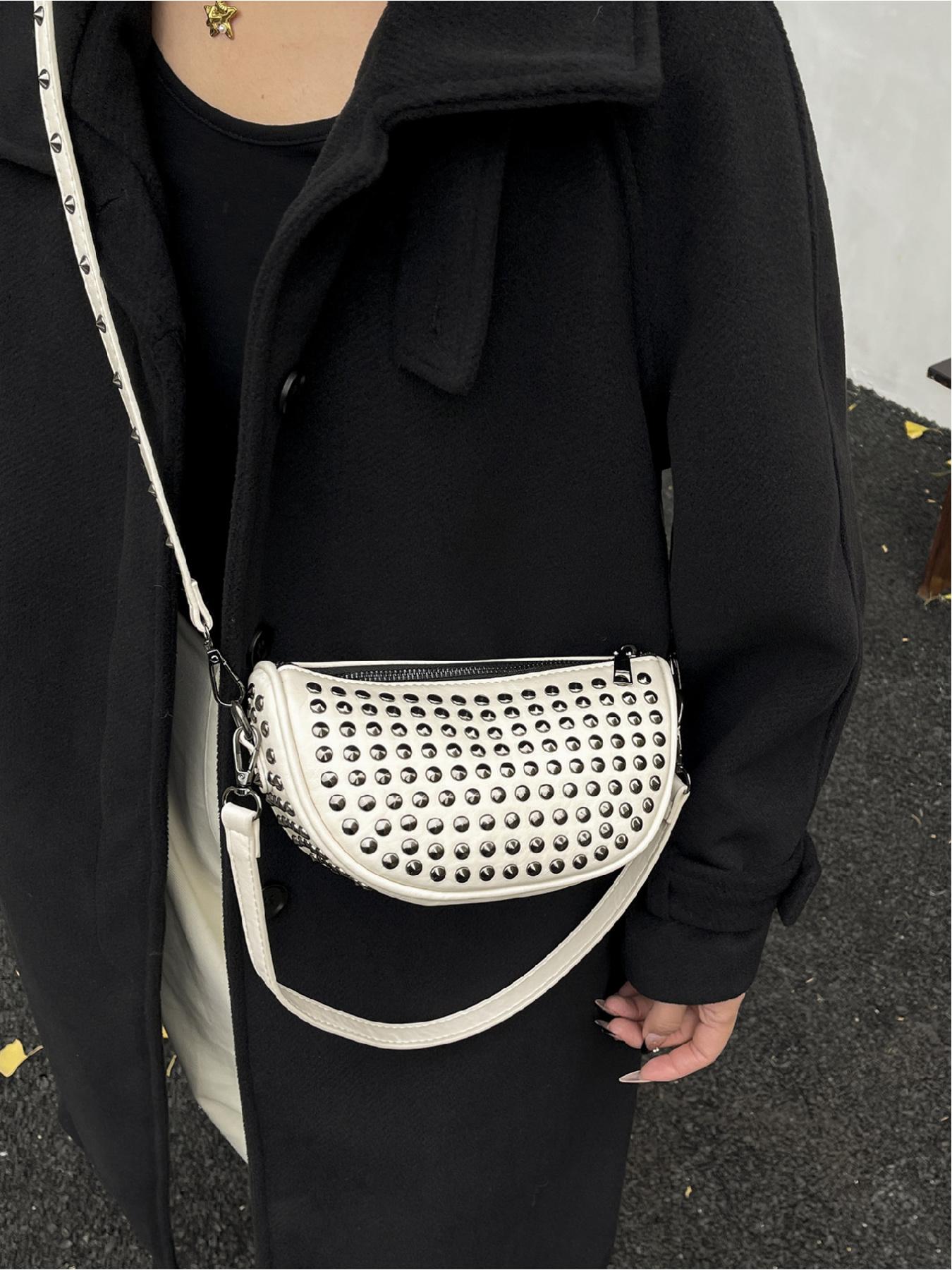 Versatile Heavy-Duty Stud Design Shoulder Dumpling Bag, Spicy Girl Style Crossbody Commuter Bag, Stylish and Functional Handbag, Fashionable Shoulder Bag, Domed Crossbody