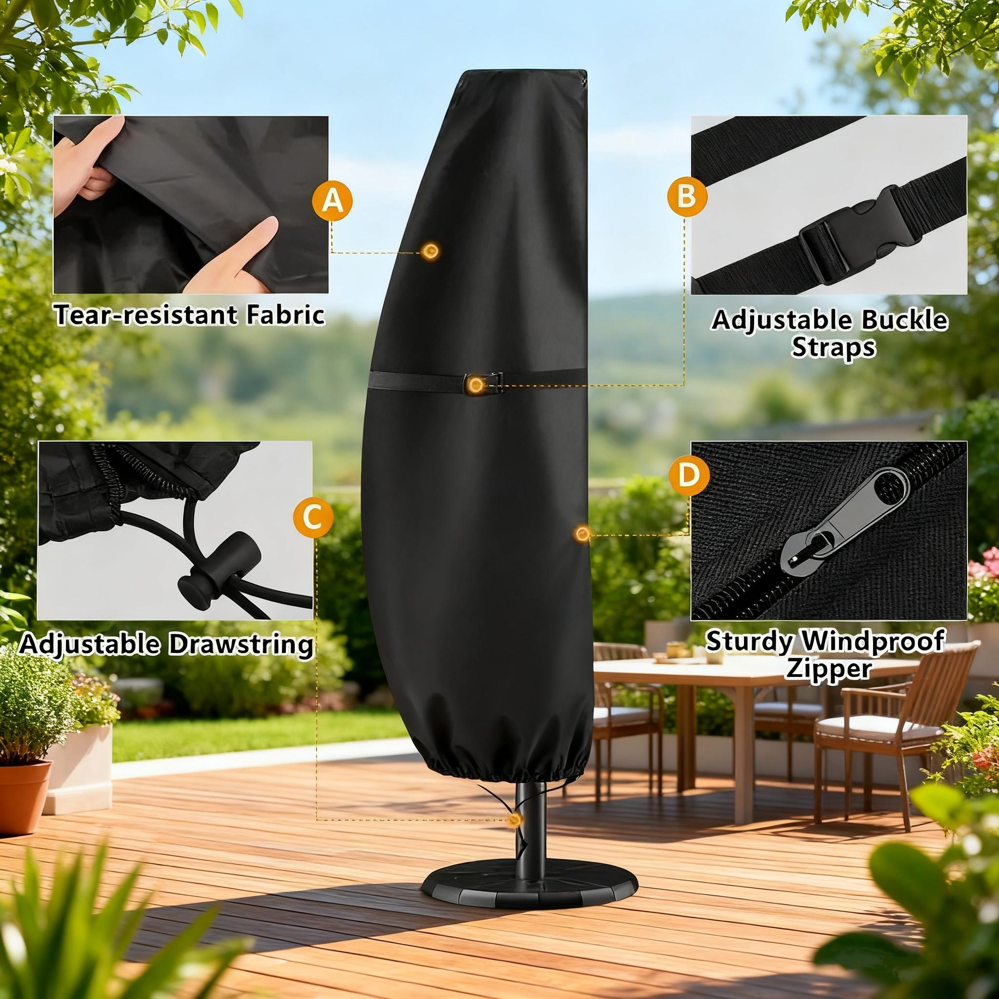 Outdoor Umbrella Cover, 210D Oxford Fabric, Rope Design, Durable, Suitable for Various Sizes, Decorative Storage Solution
